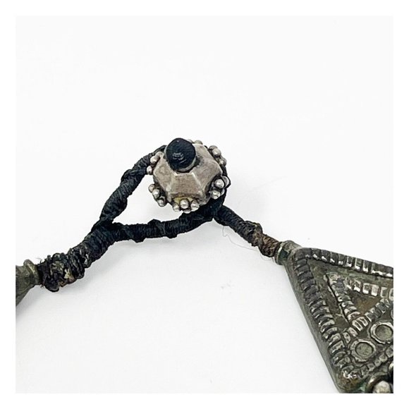 Antiqued Silver Tone Egyptian Revival Multi Strand Beaded Layered Necklace - Picture 5 of 8